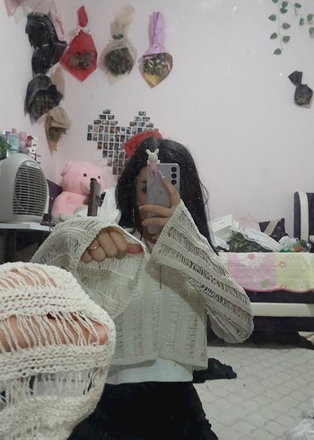 Bohem Tarz Beyaz Örgü Boğazlı Kadın Kazak - Görsel 2