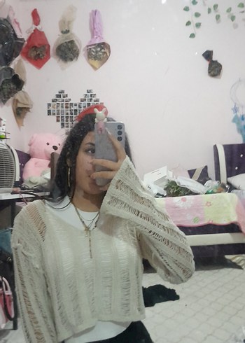 Bohem Tarz Beyaz Örgü Boğazlı Kadın Kazak - Görsel 3