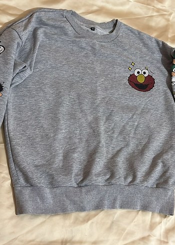 Gri karikatür baskılı sweatshirt - Görsel 3