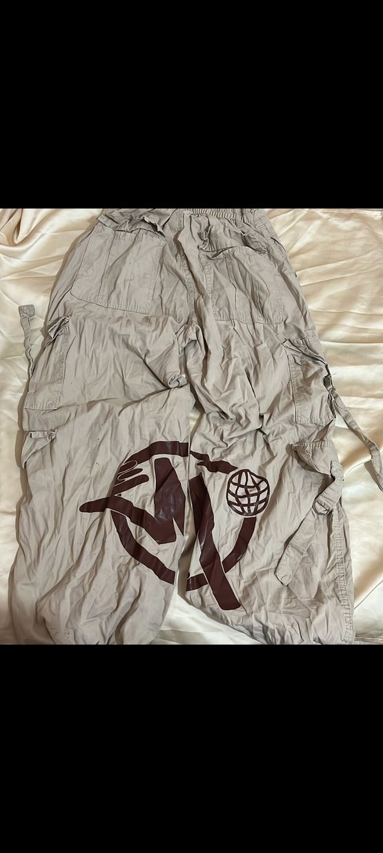 Bej Baskılı Bol Kesim Street Style Pantolon - Görsel 4