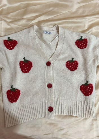 Nakışlı Beyaz V Yaka Triko Hırka - Görsel 2