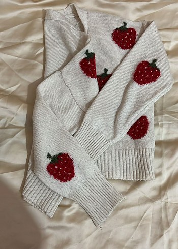 Nakışlı Beyaz V Yaka Triko Hırka - Görsel 3