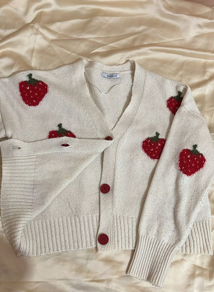 Nakışlı Beyaz V Yaka Triko Hırka - Görsel 4