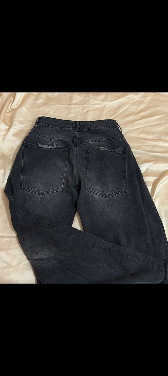 Siyah Salaş Midi Denim Kadın Jean - Görsel 4