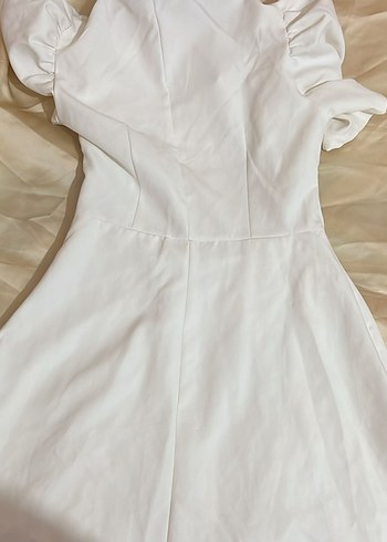 Düğmeli Kısa Kollu Midi Keten Elbise - Görsel 2