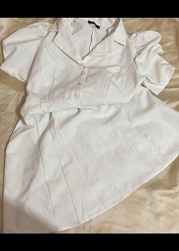 Düğmeli Kısa Kollu Midi Keten Elbise - Görsel 3