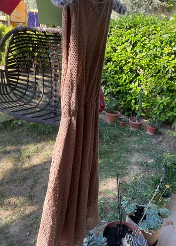 Bej Dantel Detaylı Uzun Triko Elbise - Görsel 3