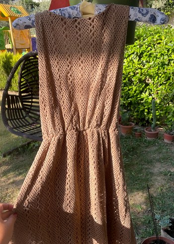 Bej Dantel Detaylı Uzun Triko Elbise - Görsel 4