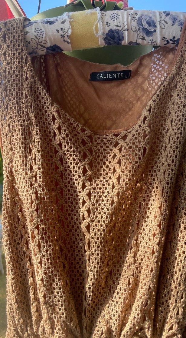 Bej Dantel Detaylı Uzun Triko Elbise - Görsel 2