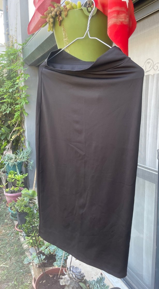 Drapeli Uzun Gri Kadın Etek - Görsel 4