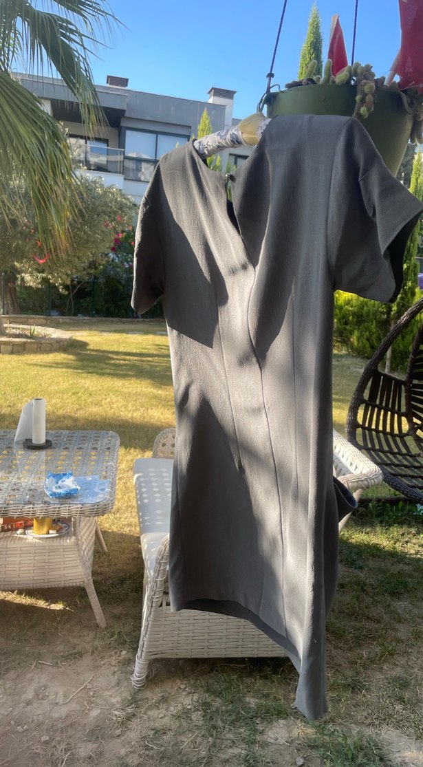 Gri Keten Hamile Tunik, Salaş Kesim, Kısa Kollu - Görsel 4