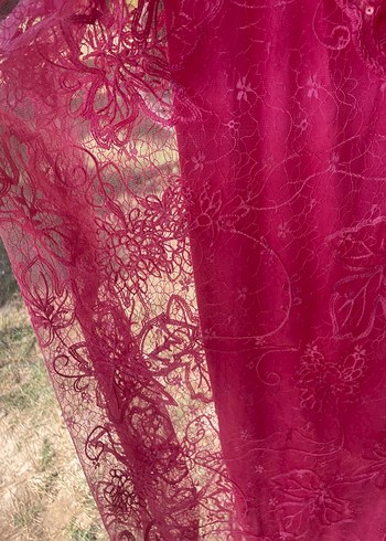 Bordo İşlemeli Uzun Bohem Elbise - Görsel 3