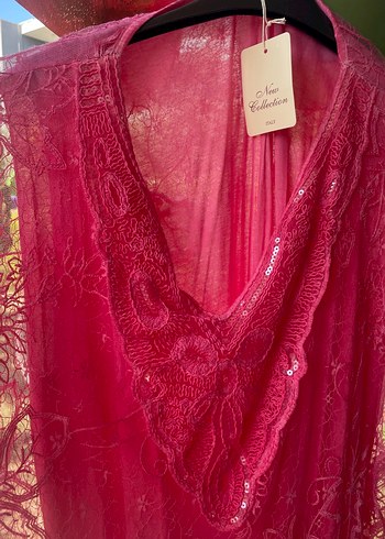 Bordo İşlemeli Uzun Bohem Elbise - Görsel 2