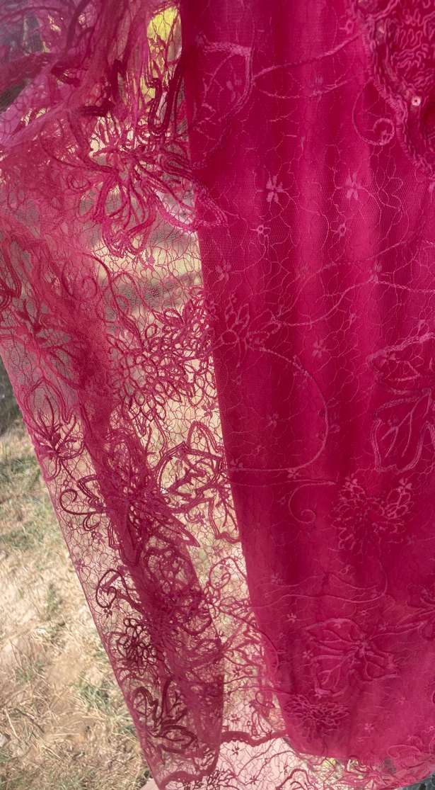 Bordo İşlemeli Uzun Bohem Elbise - Görsel 3