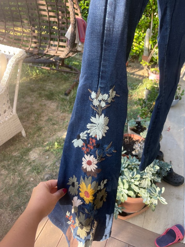 Bohem Tarz Lacivert Midi Kadın Kot Pantolon - Görsel 3