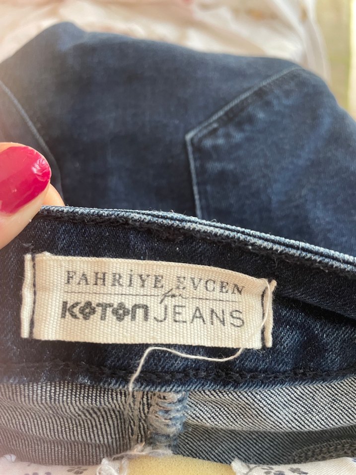 Bohem Tarz Lacivert Midi Kadın Kot Pantolon - Görsel 5