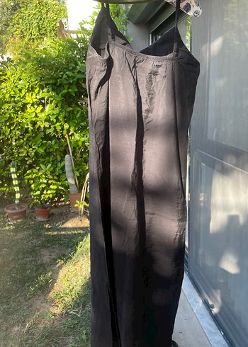 Siyah V Yakalı Midi Uzun Kadın Elbise - Görsel 4