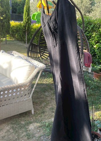 Siyah V Yakalı Midi Uzun Kadın Elbise - Görsel 2