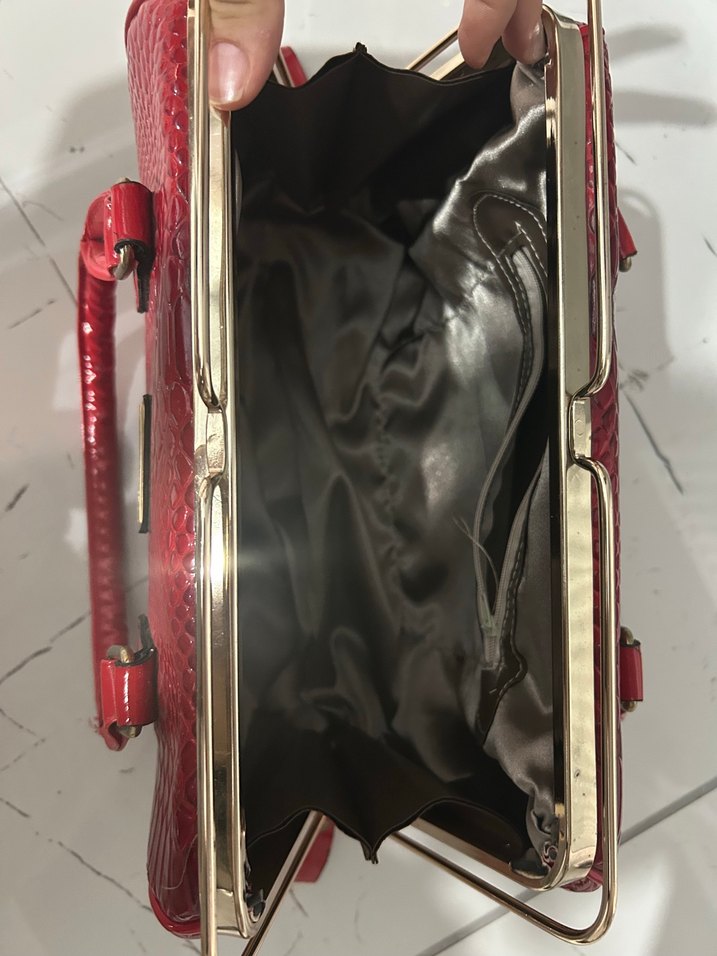 Kırmızı Yılan Derisi Desenli Deri Kadın Çanta - Görsel 4