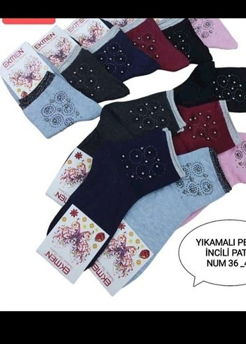Nakışlı Çok Renkli bayan Çorabı, Pamuk
