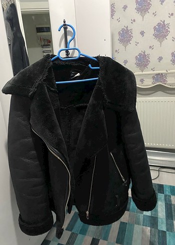 xl Beden Kürklü Siyah Deri Kadın Ceket