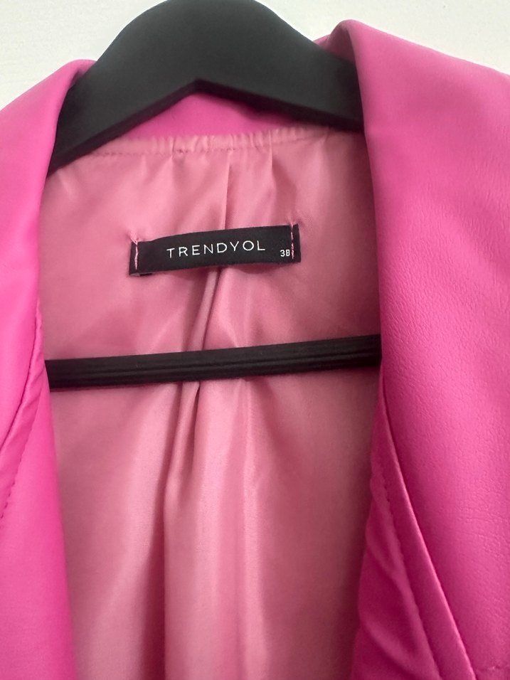 Pembe Deri Kadın Blazer Ceket - Görsel 2