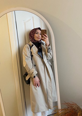 Bej Kadın Pamuk Trençkot Şeffaf Detaylı - Görsel 3