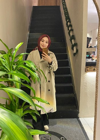 Bej Kadın Pamuk Trençkot Şeffaf Detaylı - Görsel 2