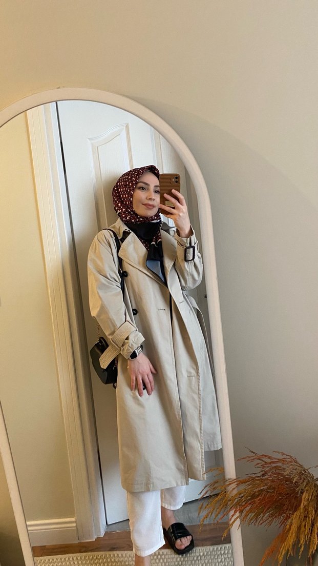 Bej Kadın Pamuk Trençkot Şeffaf Detaylı - Görsel 3