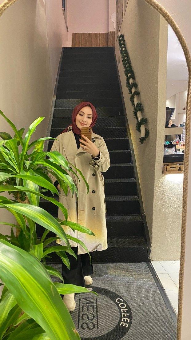 Bej Kadın Pamuk Trençkot Şeffaf Detaylı - Görsel 2