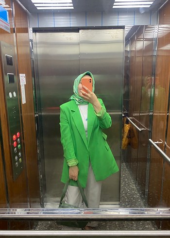 Yeşil Şeffaf Midi Kadın Blazer Ceket - Görsel 4