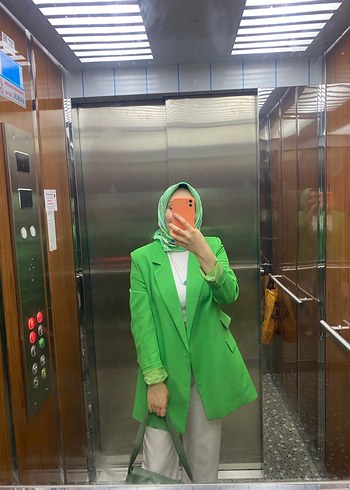 Yeşil Şeffaf Midi Kadın Blazer Ceket - Görsel 3