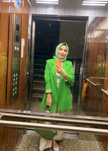 Yeşil Şeffaf Midi Kadın Blazer Ceket - Görsel 2