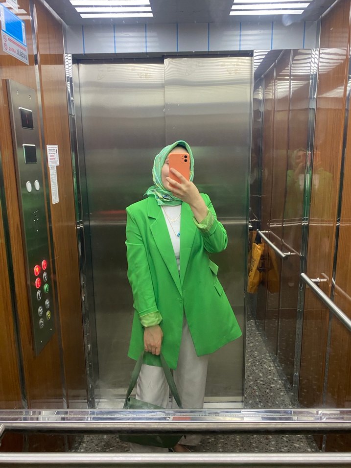 Yeşil Şeffaf Midi Kadın Blazer Ceket - Görsel 4