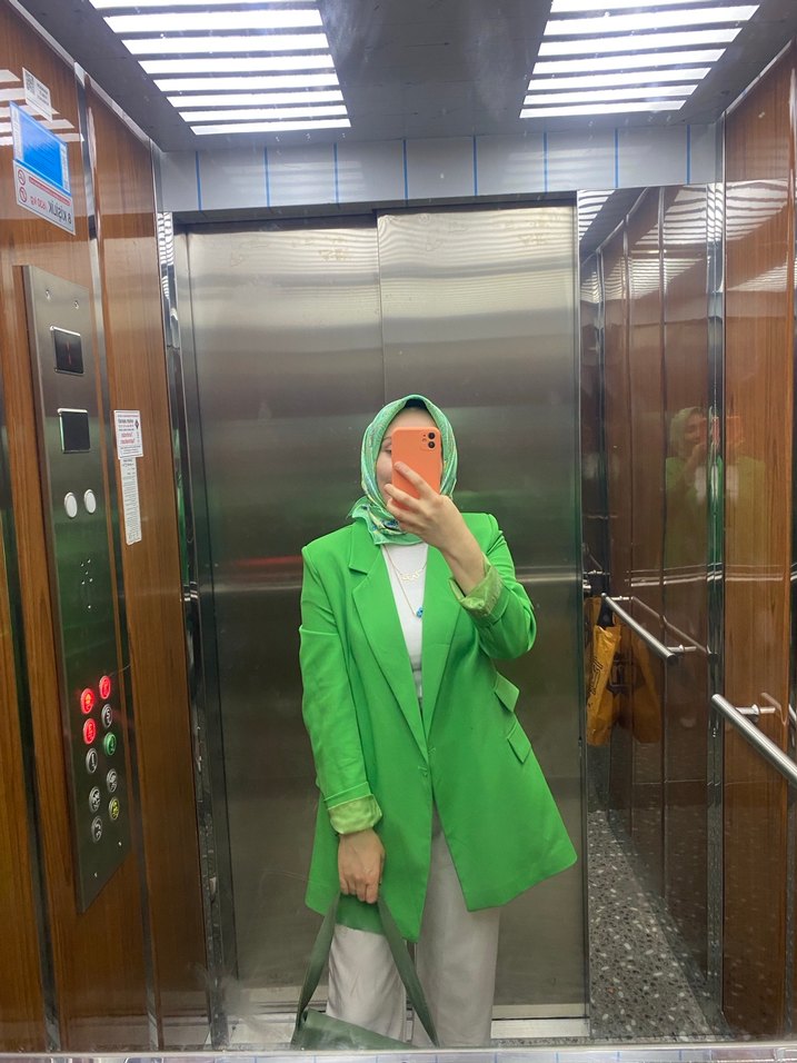 Yeşil Şeffaf Midi Kadın Blazer Ceket - Görsel 3