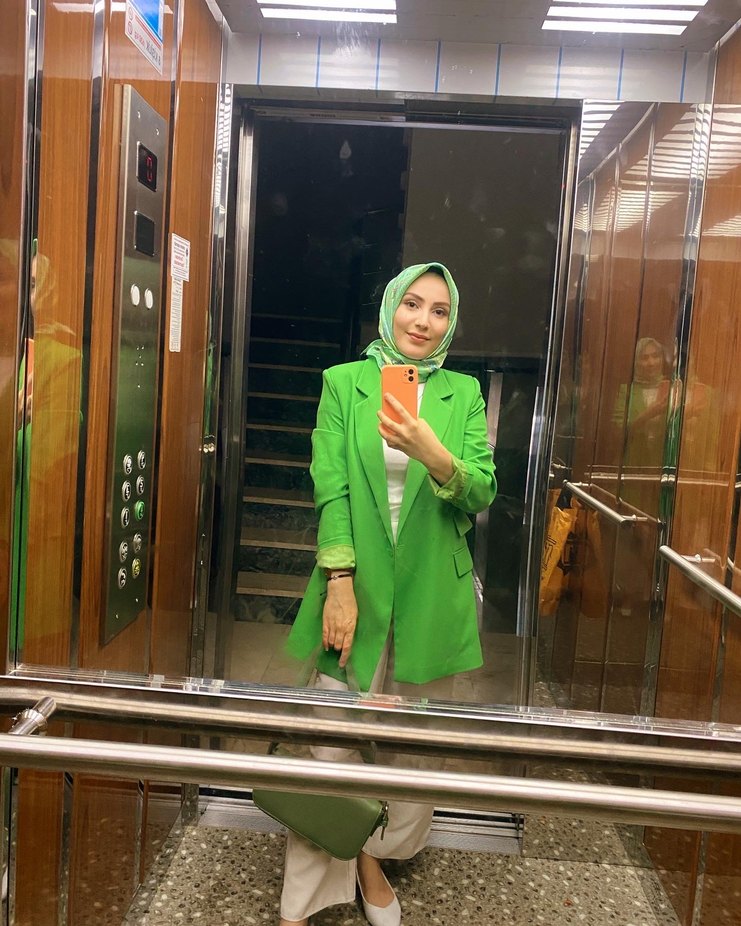 Yeşil Şeffaf Midi Kadın Blazer Ceket - Görsel 2