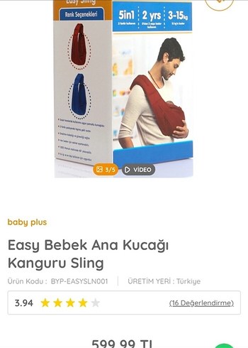 Diğer Ebebek Easy Sling 5in1 Bebek Taşıyıcı