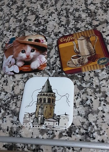 Kahve Temalı ve Kedi Desenli Bardak Altlıkları