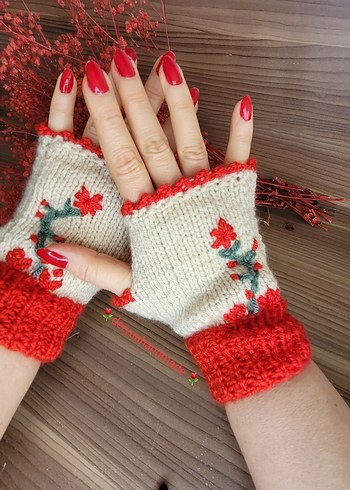 Renkli Nakışlı Bohem Kadın Eldiveni - Görsel 2