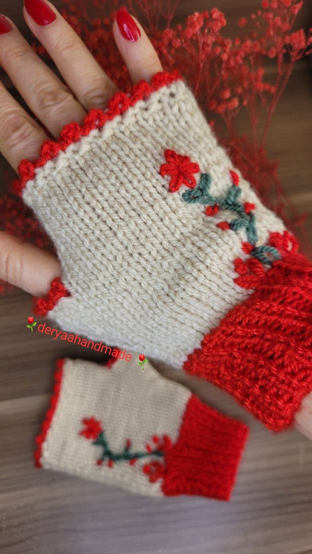 Renkli Nakışlı Bohem Kadın Eldiveni - Görsel 4