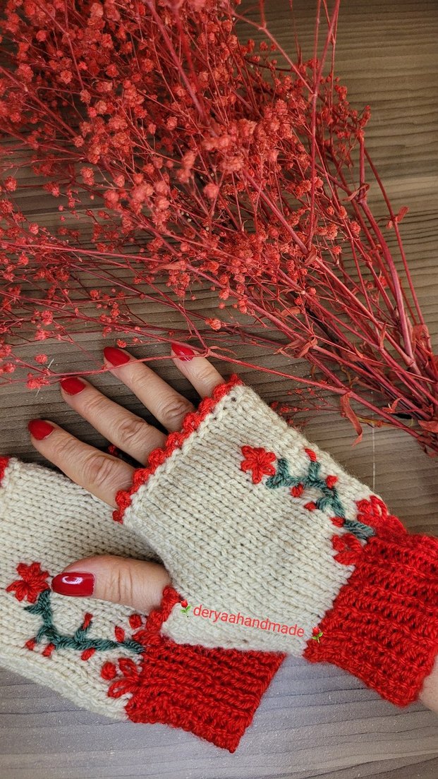 Renkli Nakışlı Bohem Kadın Eldiveni - Görsel 5