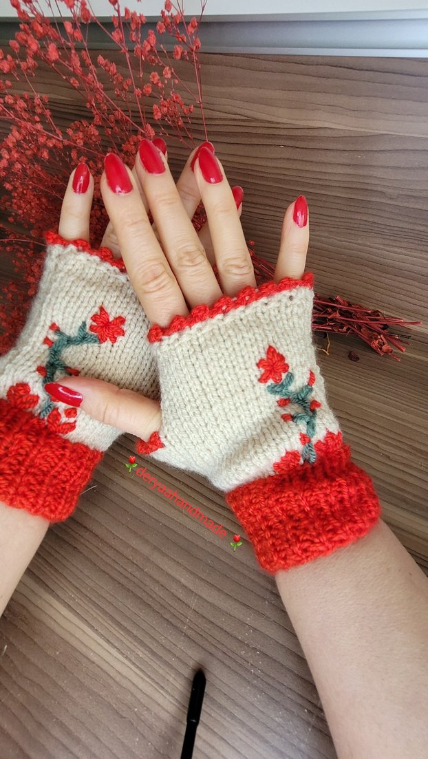 Renkli Nakışlı Bohem Kadın Eldiveni - Görsel 2