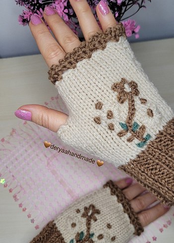 Bej Örgü Bohem Kadın Eldiveni - Görsel 5