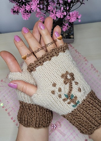 Bej Örgü Bohem Kadın Eldiveni - Görsel 3