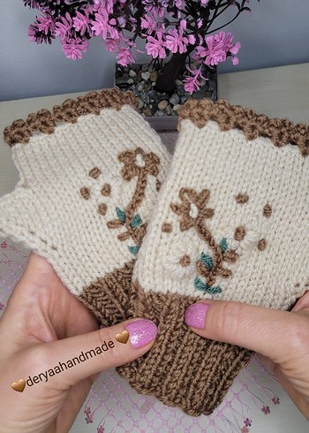 Bej Örgü Bohem Kadın Eldiveni - Görsel 4