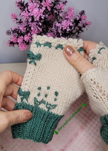 Yeşil Bohem Örgü Kadın Eldiveni - Görsel 5