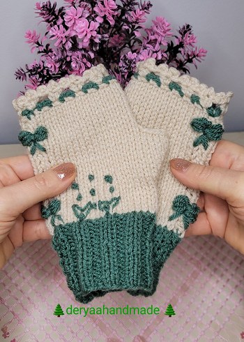 Yeşil Bohem Örgü Kadın Eldiveni - Görsel 3