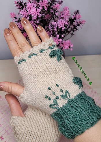 Yeşil Bohem Örgü Kadın Eldiveni - Görsel 6