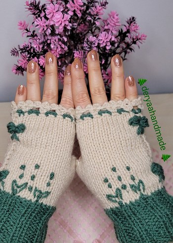 Yeşil Bohem Örgü Kadın Eldiveni - Görsel 4