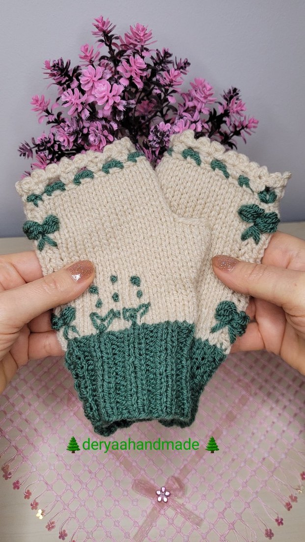 Yeşil Bohem Örgü Kadın Eldiveni - Görsel 3